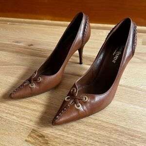YVES SAINT LAURENT vintage leather cross-stitch studded heels Y2K size 37